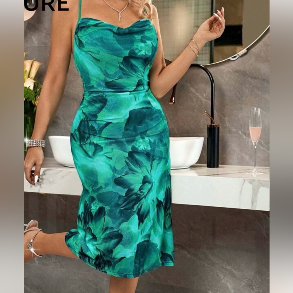 SHEIN Green Floral Sheath Dress size 14